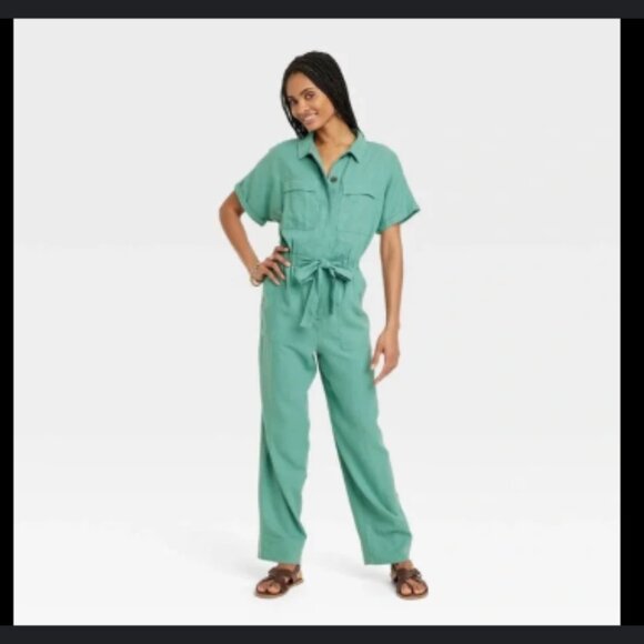 SOLD!!! Universal Thread Green Linen Jumpsuit sz16 - Picture 2 of 8